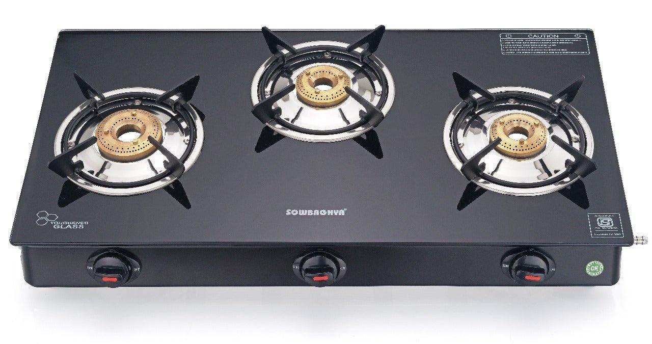 3 Burner Elite Glass Top Gas Stove SOWBAGHYA