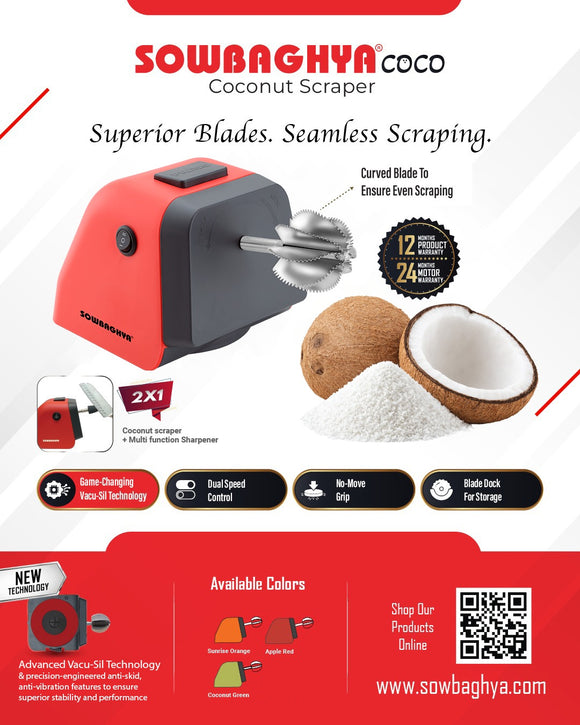 Sowbaghya Coco - 2 in 1 Electric Coconut Scraper and Multi Function Sharpener