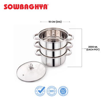 SS 3 Tier Streamer Pot with Lid - 0