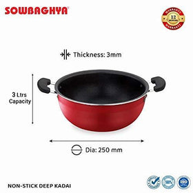NS Deep kadai with SS Lid- 3Ltr - SOWBAGHYA