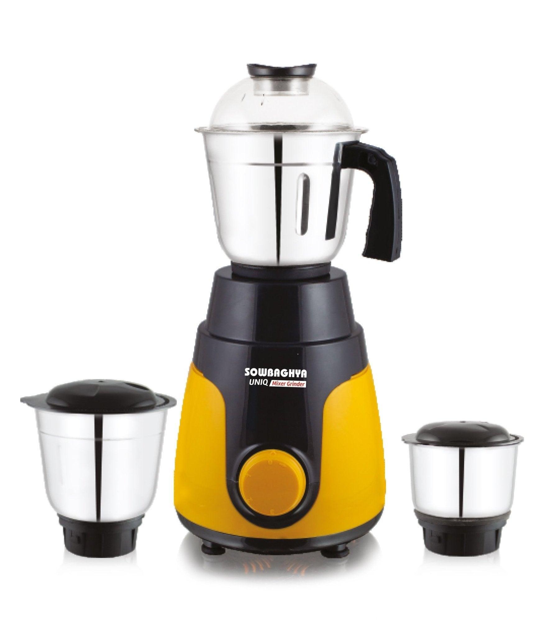 Uniq 500Watts Mixer Grinder (Black with Yellow) - SOWBAGHYA